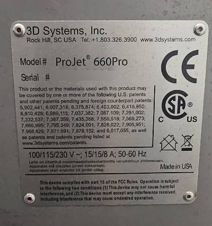 사진 사용됨 3D SYSTEMS ProJet 660Pro 판매용