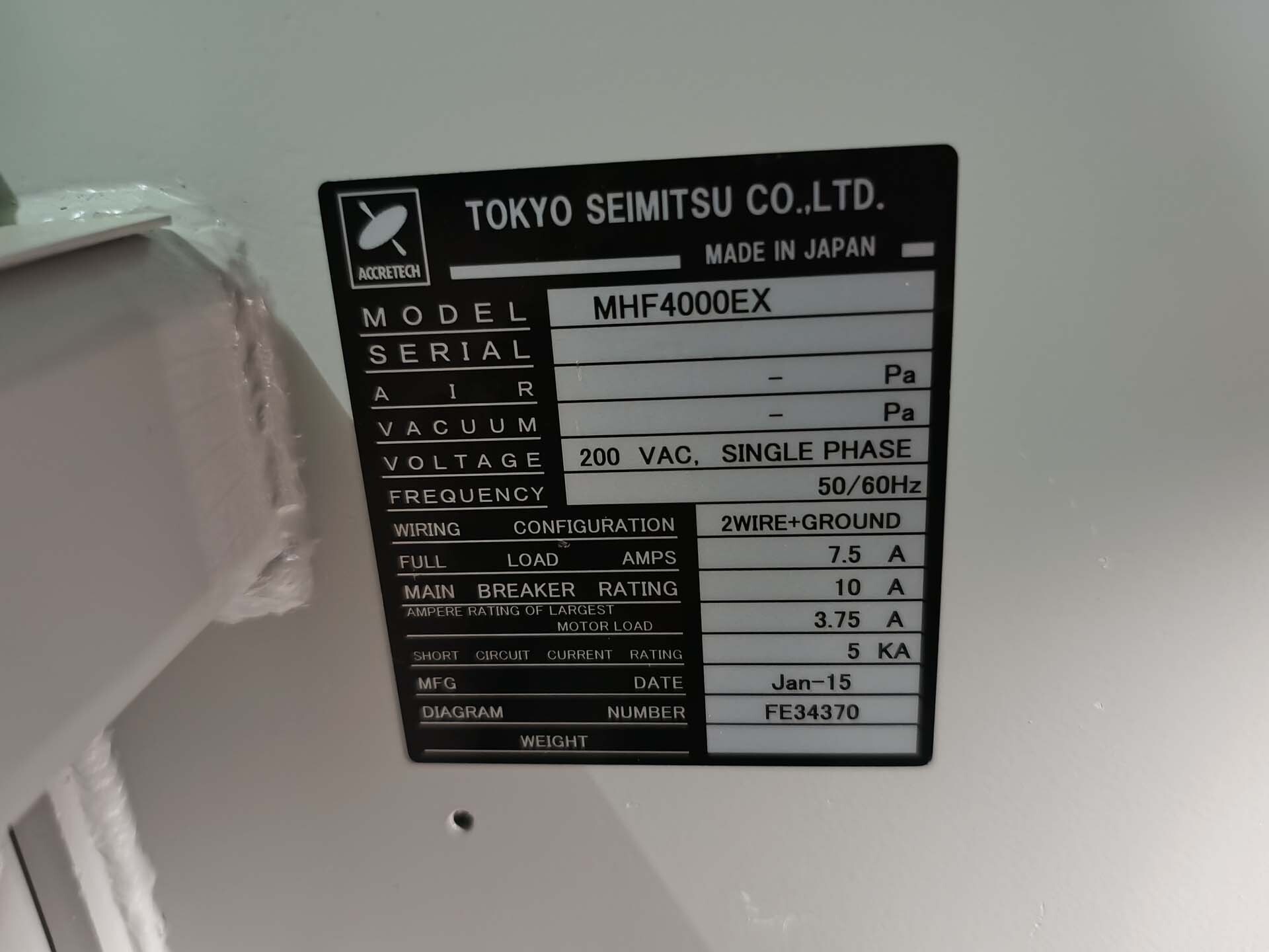 Photo Used ACCRETECH / TSK MHF 4000EX For Sale