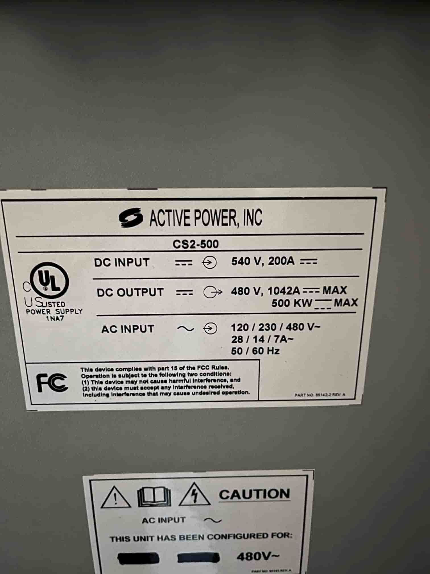 Photo Used ACTIVE POWER Clean Source 2 / CS2-500 For Sale