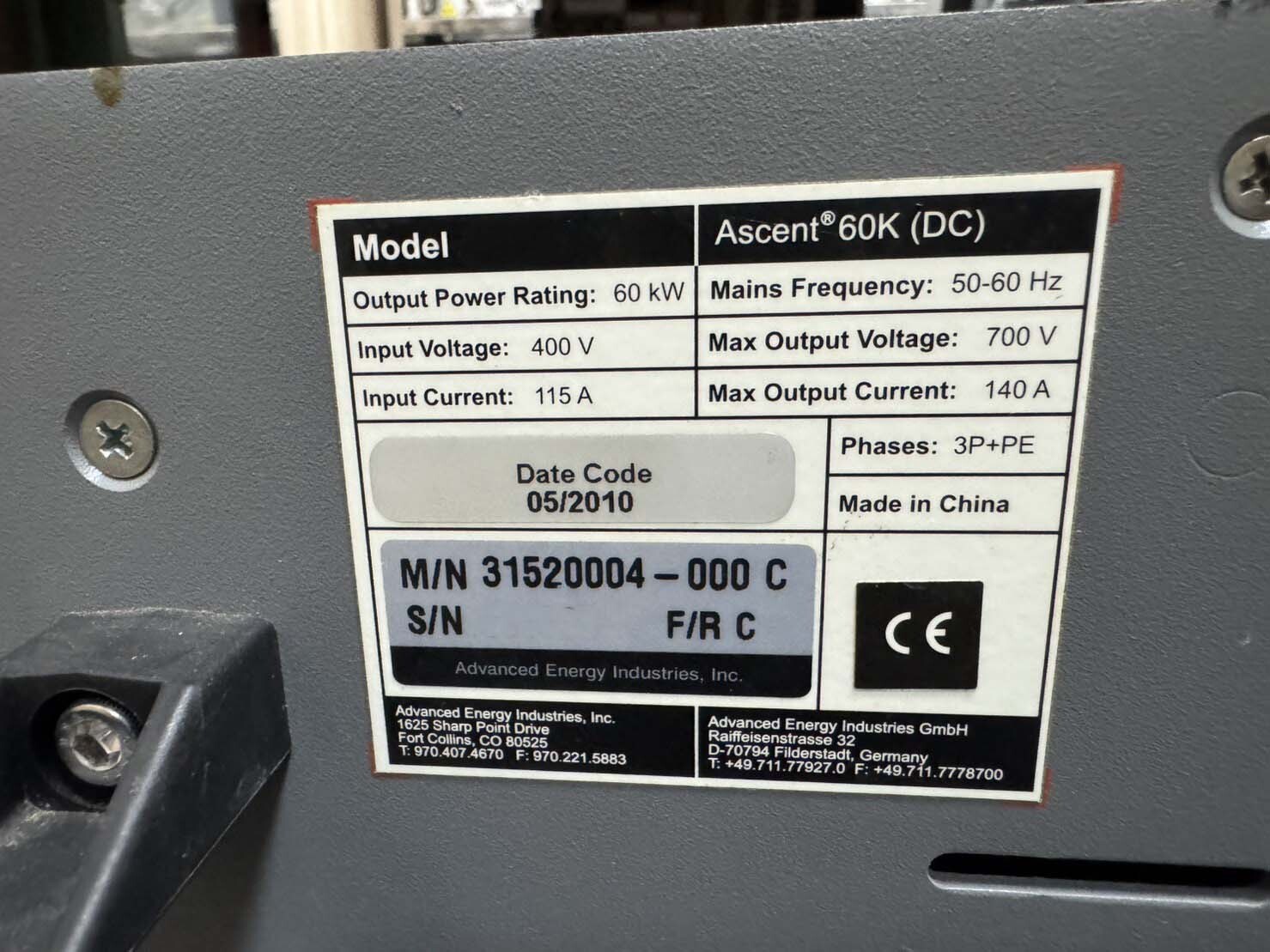 Photo Utilisé ADVANCED ENERGY Ascent À vendre