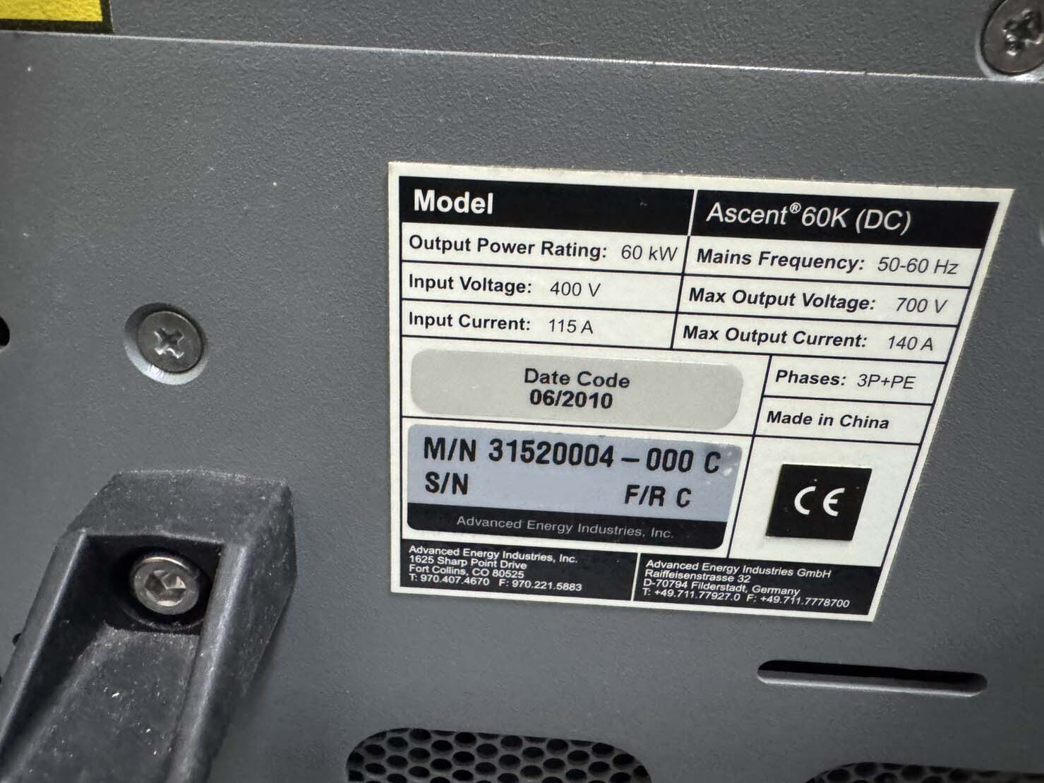 Photo Utilisé ADVANCED ENERGY Ascent À vendre