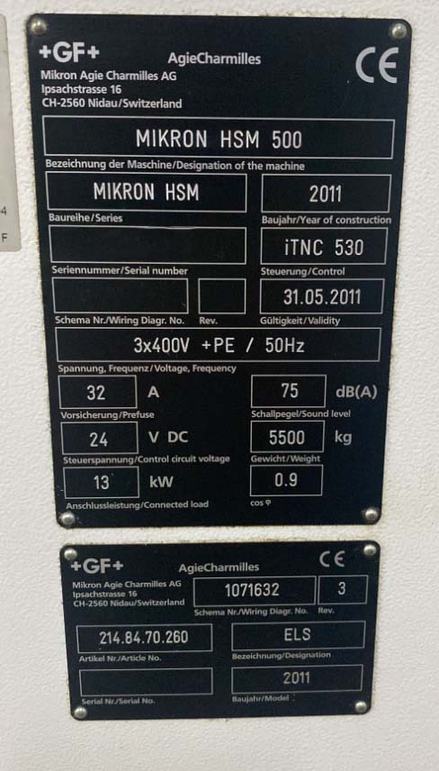 Photo Used MIKRON / AGIE / CHARMILLES HSM500 For Sale