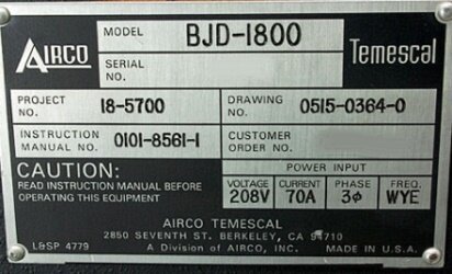 Photo used AIRCO TEMESCAL BJD-1800 for sale