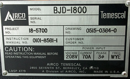 图为 已使用的 AIRCO TEMESCAL BJD-1800 待售