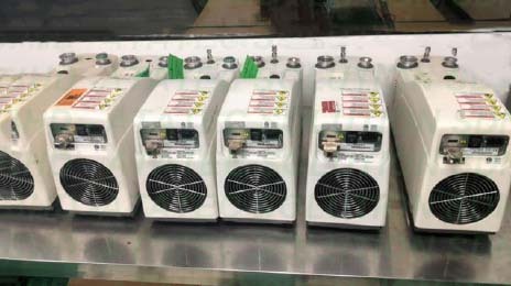Photo Used ALCATEL / ADIXEN / PFEIFFER Lot of (8) dry pumps For Sale