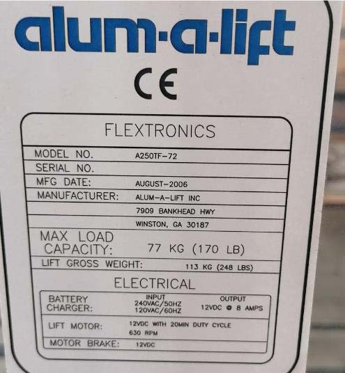 Photo Used ALUM-A-LIFT A250TF-72 For Sale