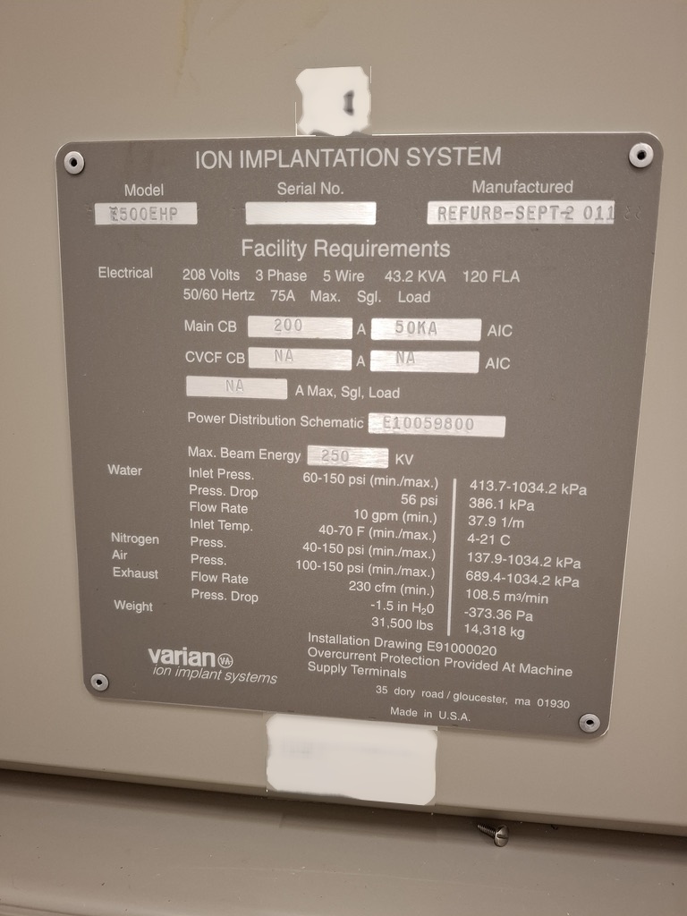 Foto Verwendet AMAT / APPLIED MATERIALS / VARIAN E500EHP Zum Verkauf