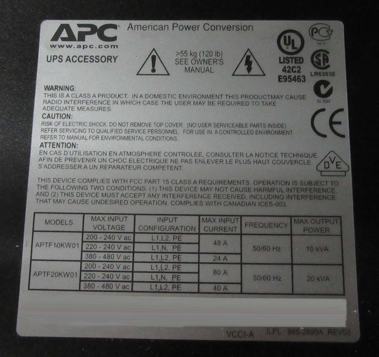 圖為 已使用的 APC APTF10KW01 待售