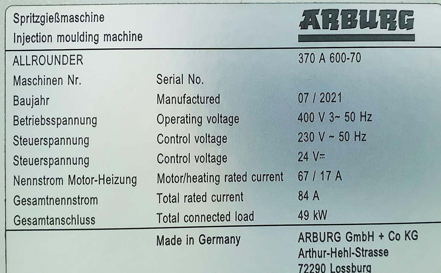 圖為 已使用的 ARBURG Allrounder 370 A 600-70 待售