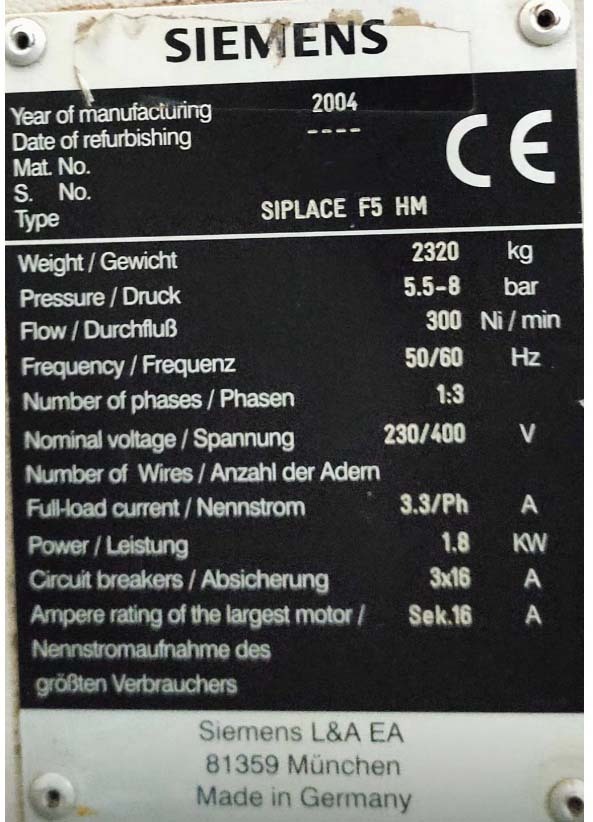Photo Used ASM / SIEMENS Siplace 80 F5 HM For Sale