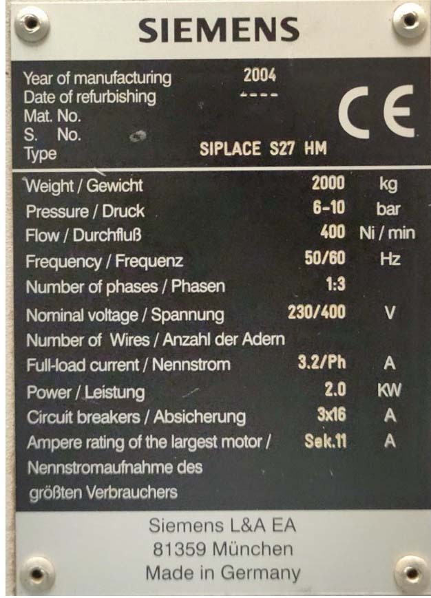 사진 사용됨 ASM / SIEMENS Siplace S27 HM 판매용