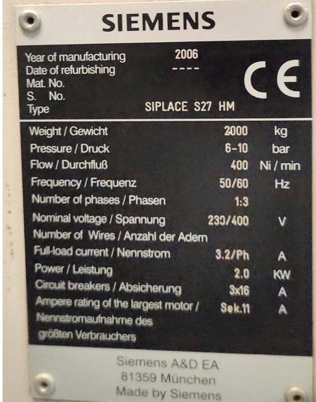 图为 已使用的 ASM / SIEMENS Siplace S27 HM 待售