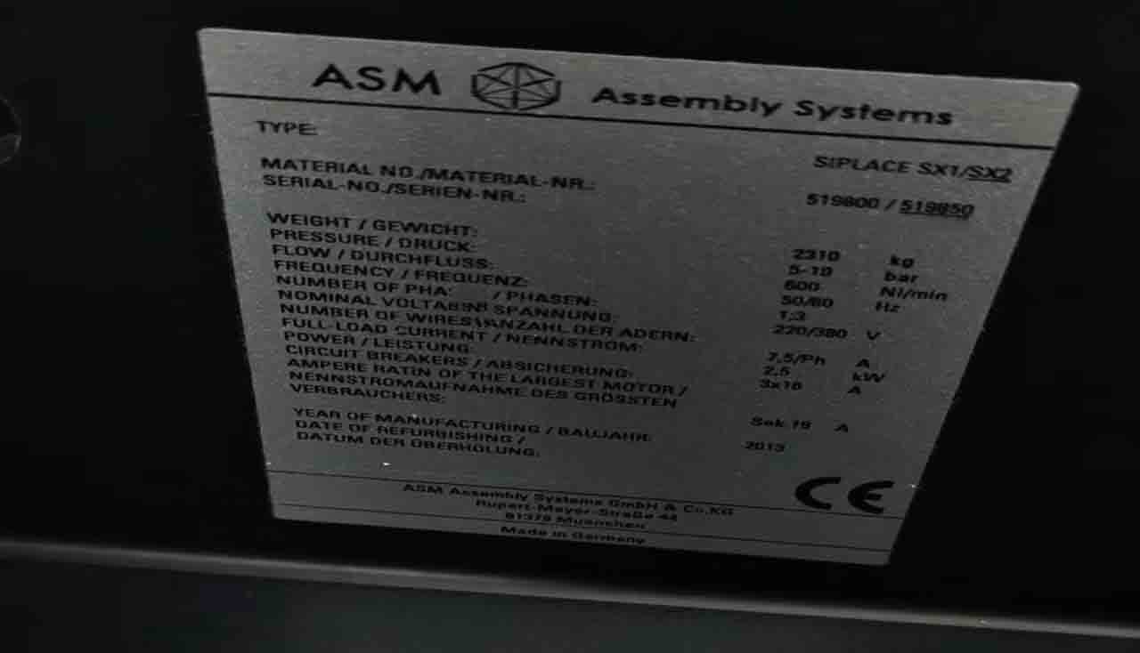 圖為 已使用的 ASM Siplace SX1 / SX2 待售