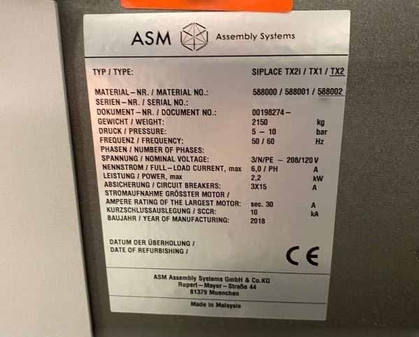 사진 사용됨 ASM Siplace TX2 판매용