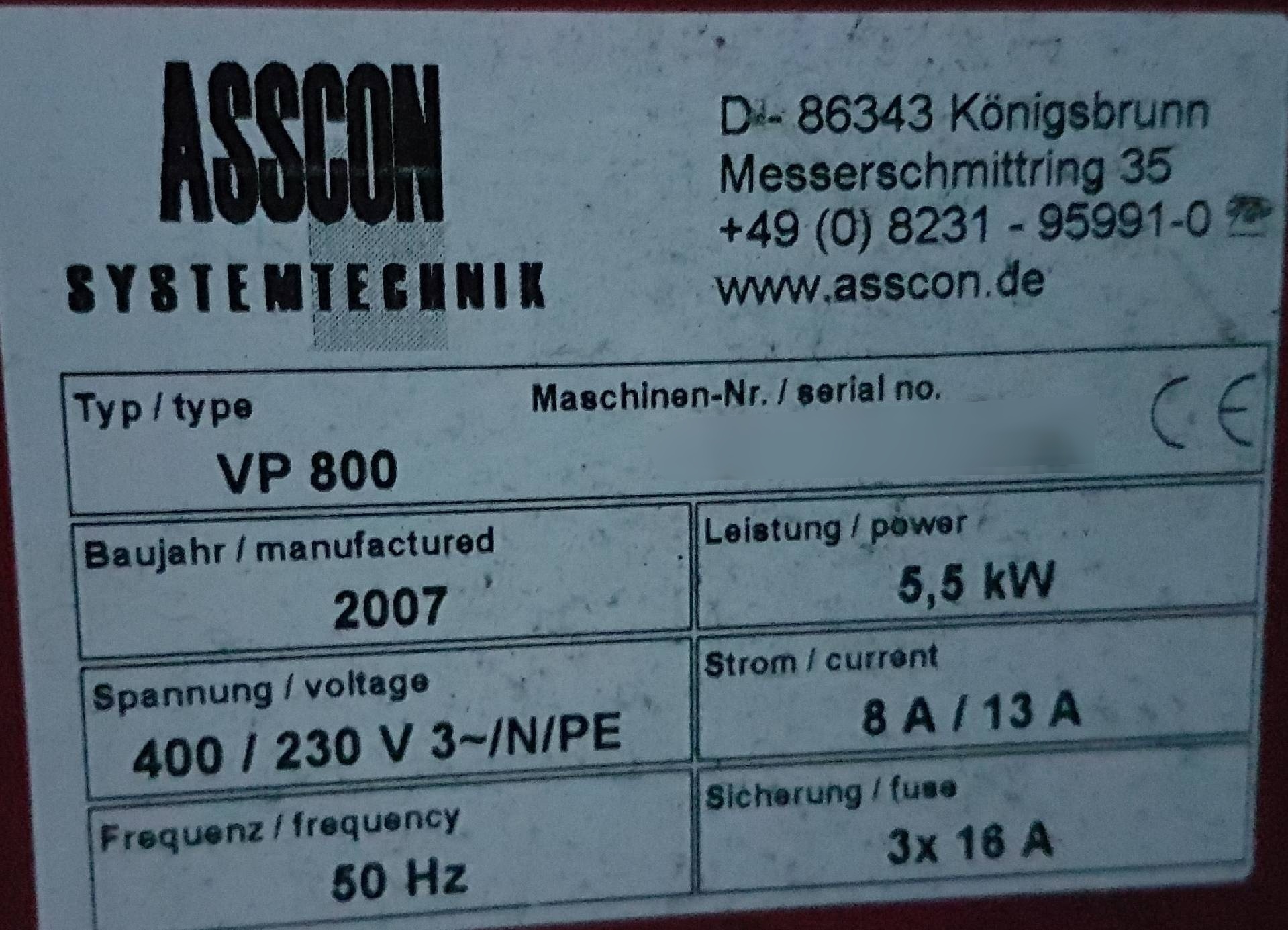 사진 사용됨 ASSCON VP 800 판매용