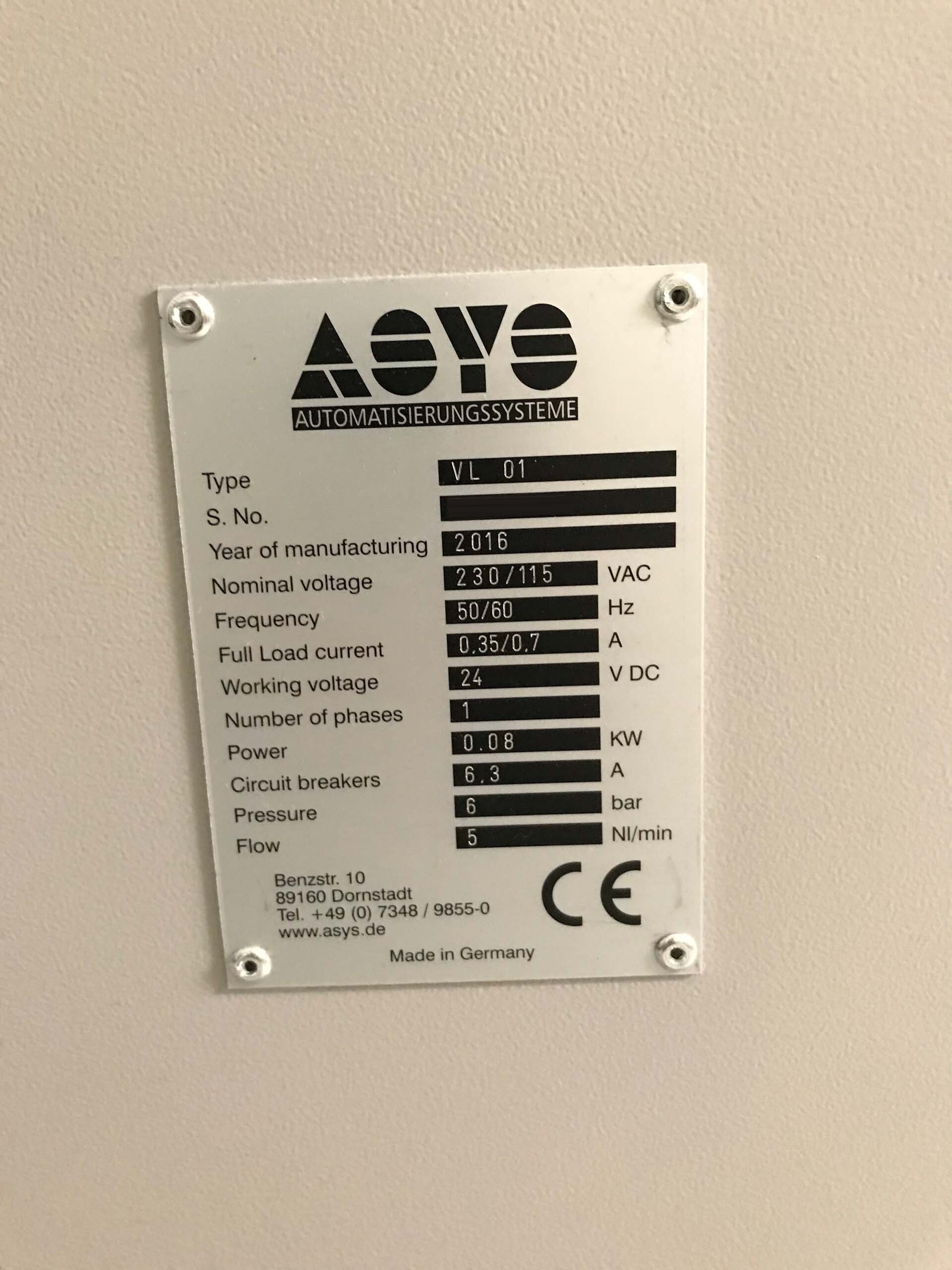 圖為 已使用的 ASYS VL01 待售