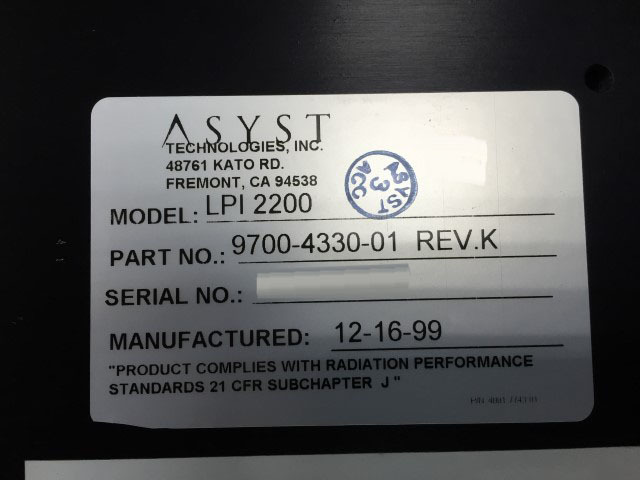 Photo Used ASYST LPI 2200 For Sale