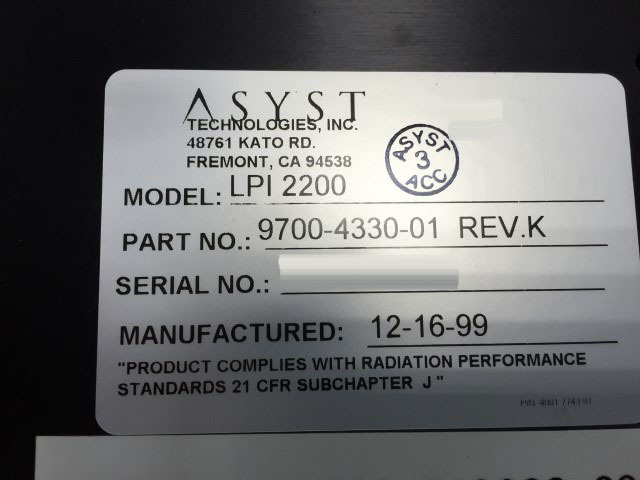 フォト（写真） 使用される ASYST LPI 2200 販売のために