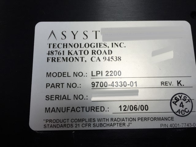 Photo Used ASYST LPI 2200 For Sale