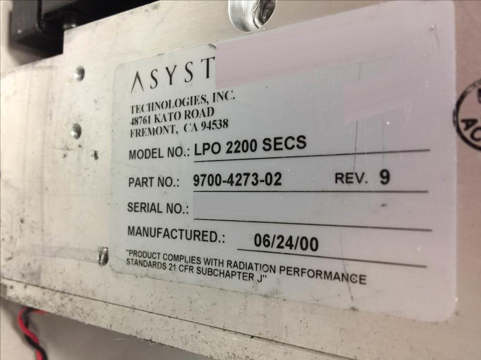 Photo Used ASYST LPO 2200 For Sale