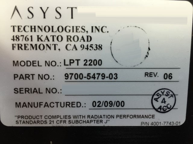 フォト（写真） 使用される ASYST LPT 2200 販売のために