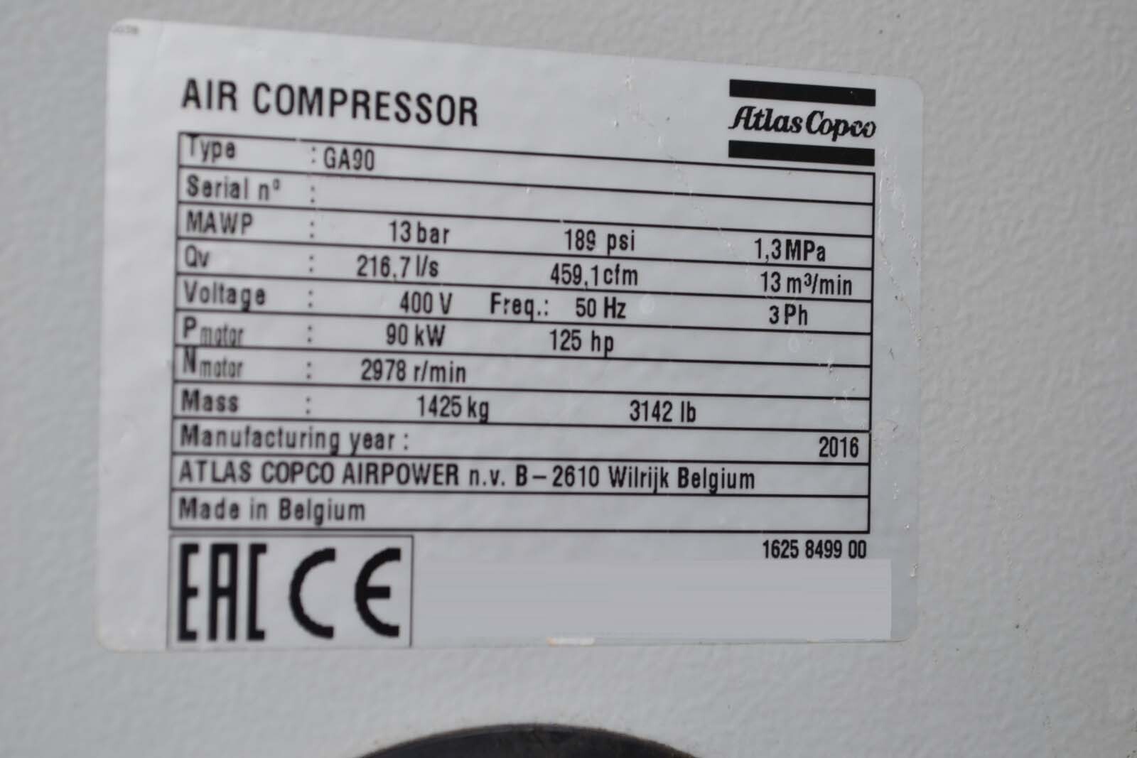 圖為 已使用的 ATLAS COPCO GA90 待售