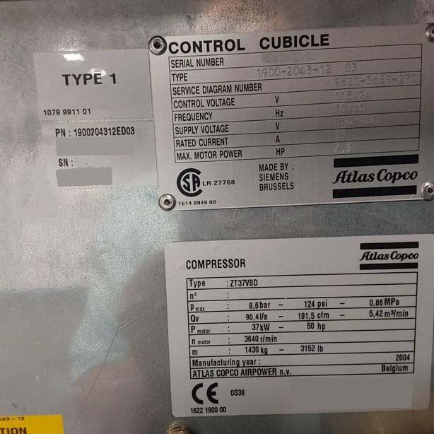 사진 사용됨 ATLAS COPCO ZT37VSD 판매용