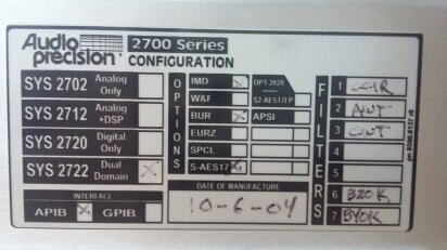 AUDIO PRECISION SYS-2722 #9102723