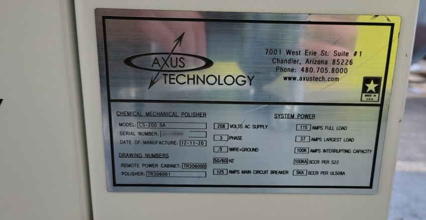 Photo Used AXUS TECHNOLOGY CS 200-SA For Sale
