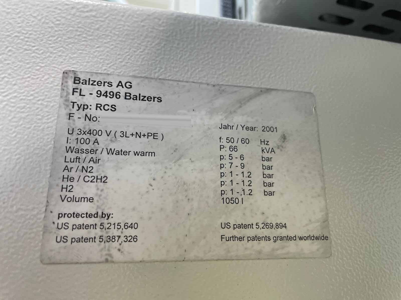 フォト（写真） 使用される BALZERS AG FL 9496 販売のために