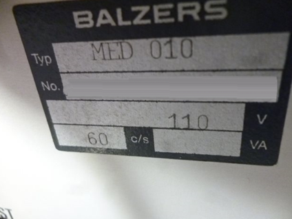 Photo Used BALZERS MED 010 For Sale