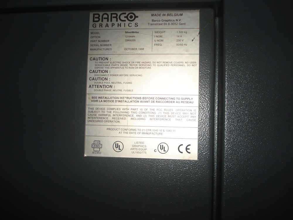 图为 已使用的 BARCO / GERBER SilverWriter 待售