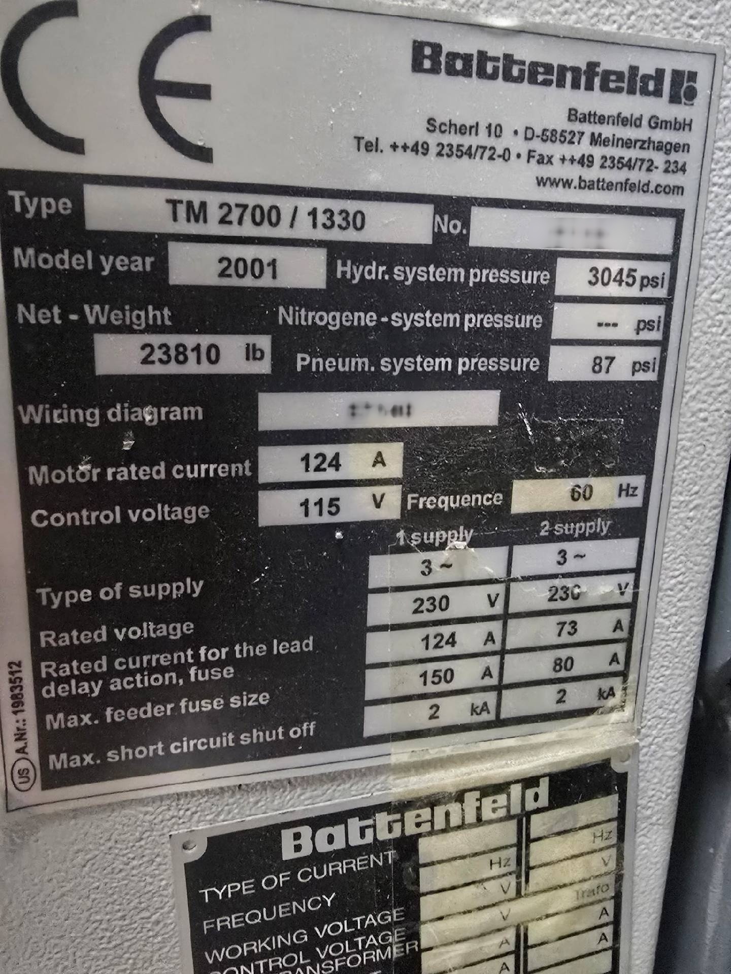 图为 已使用的 BATTENFELD TM 2700 / 1330 待售