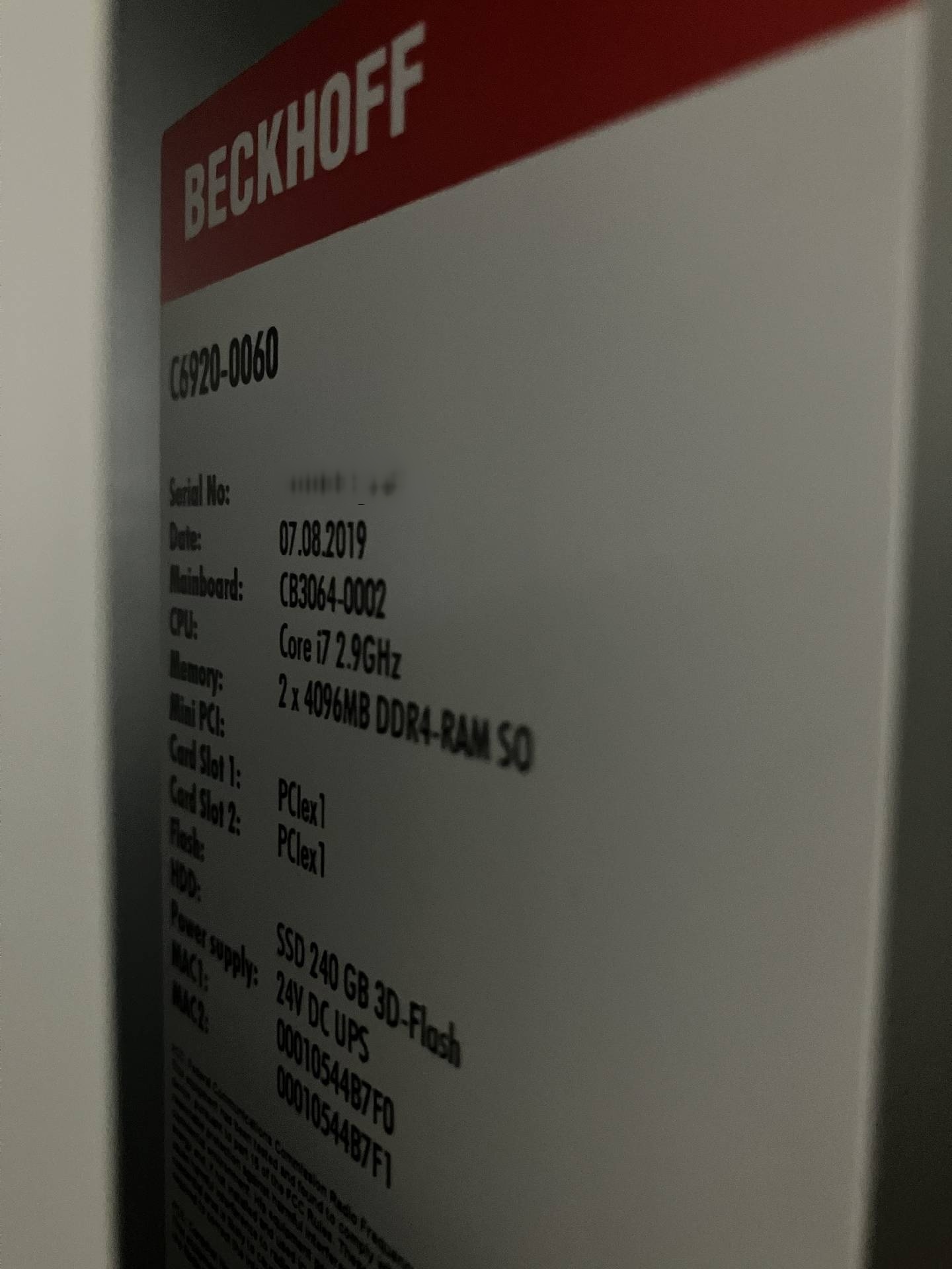圖為 已使用的 BECKHOFF C6920-0060 待售