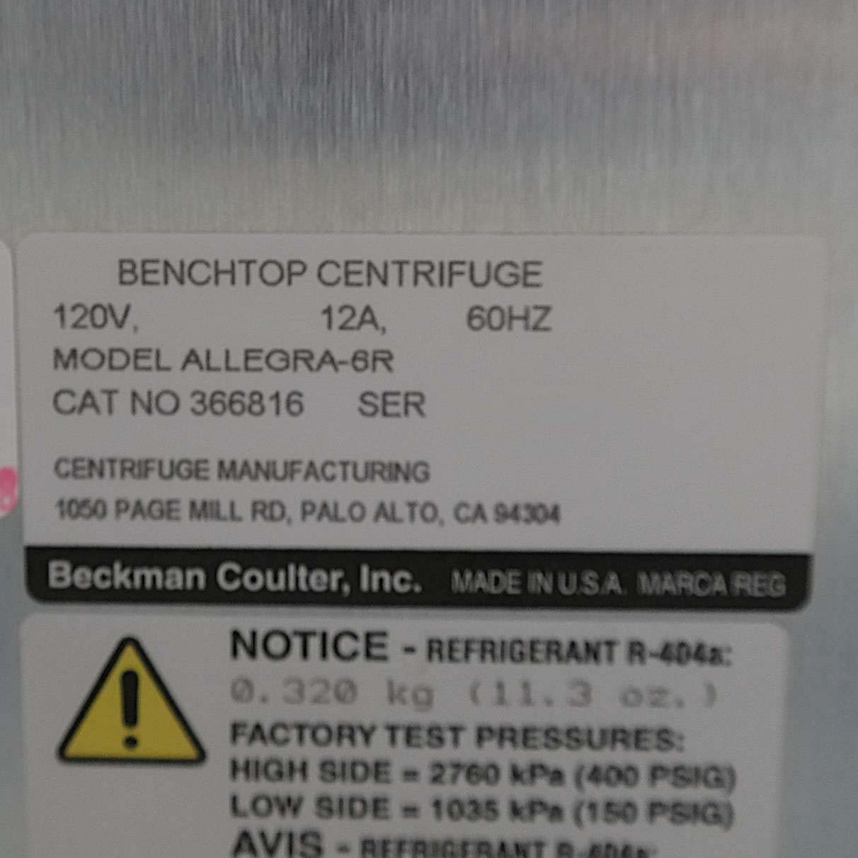 图为 已使用的 BECKMAN COULTER Allegra 6R 待售
