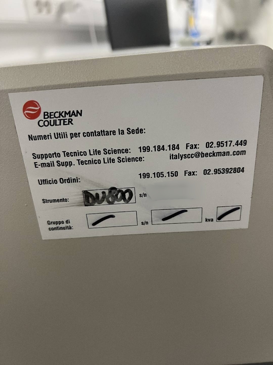 フォト（写真） 使用される BECKMAN COULTER DU-800 販売のために