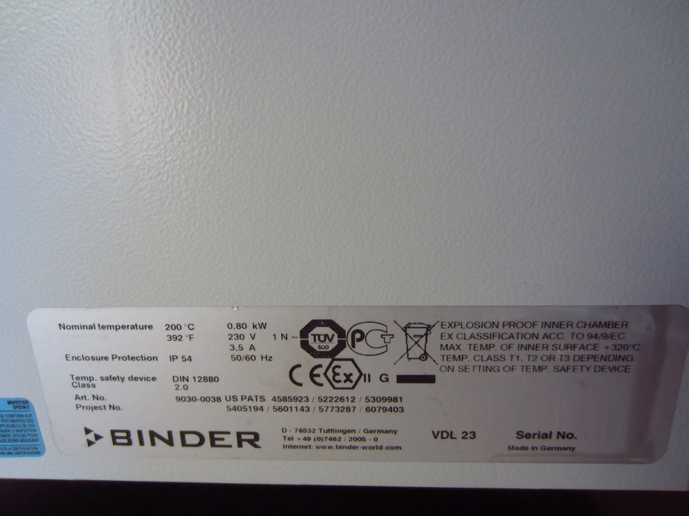 Photo Used BINDER VDL 23 For Sale