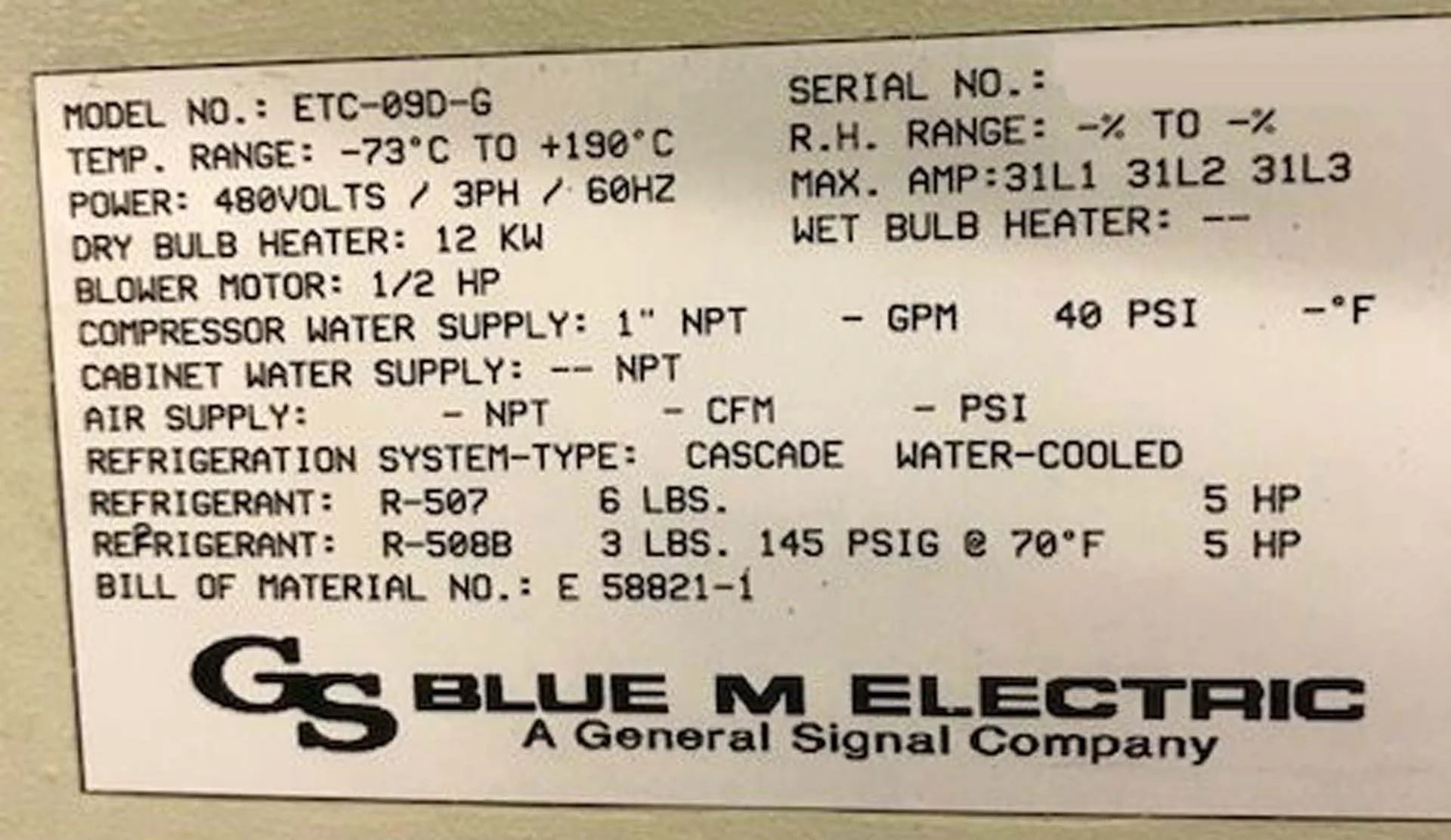 Blue M ETC-09D-E Temperature Test Chamber Oven