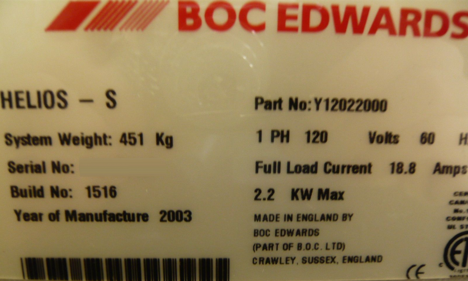 フォト（写真） 使用される BOC EDWARDS Helios 販売のために
