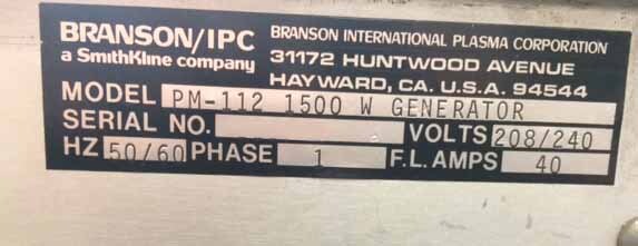 Photo Used BRANSON / IPC Reactor center PM-11220 For Sale