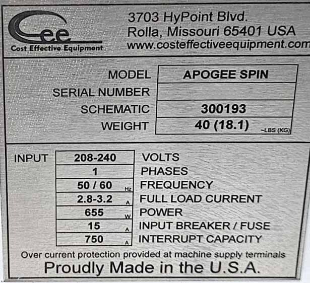 圖為 已使用的 COST EFFECTIVE EQUIPMENT / CEE Apogee Spin 待售