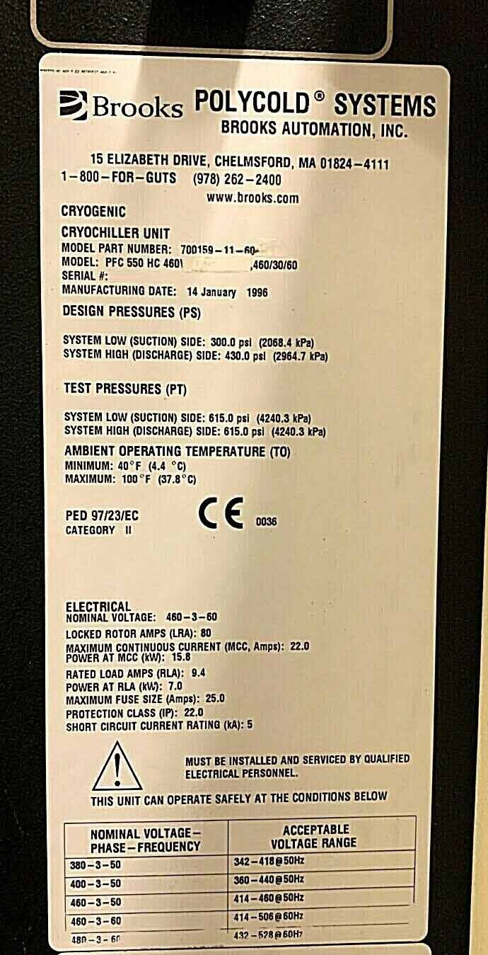 Photo Used BROOKS AUTOMATİON / POLYCOLD PFC 550 HC For Sale