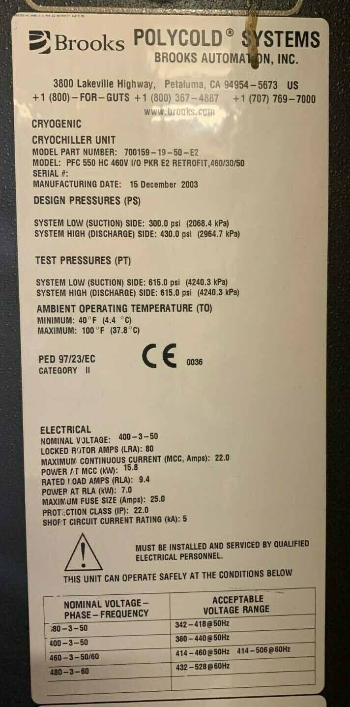 Photo Used BROOKS AUTOMATION / POLYCOLD PFC 550 HC For Sale