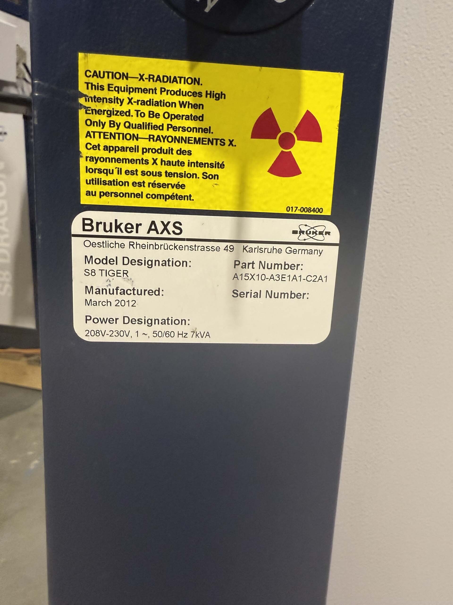 圖為 已使用的 BRUKER-AXS S8 Tiger 待售