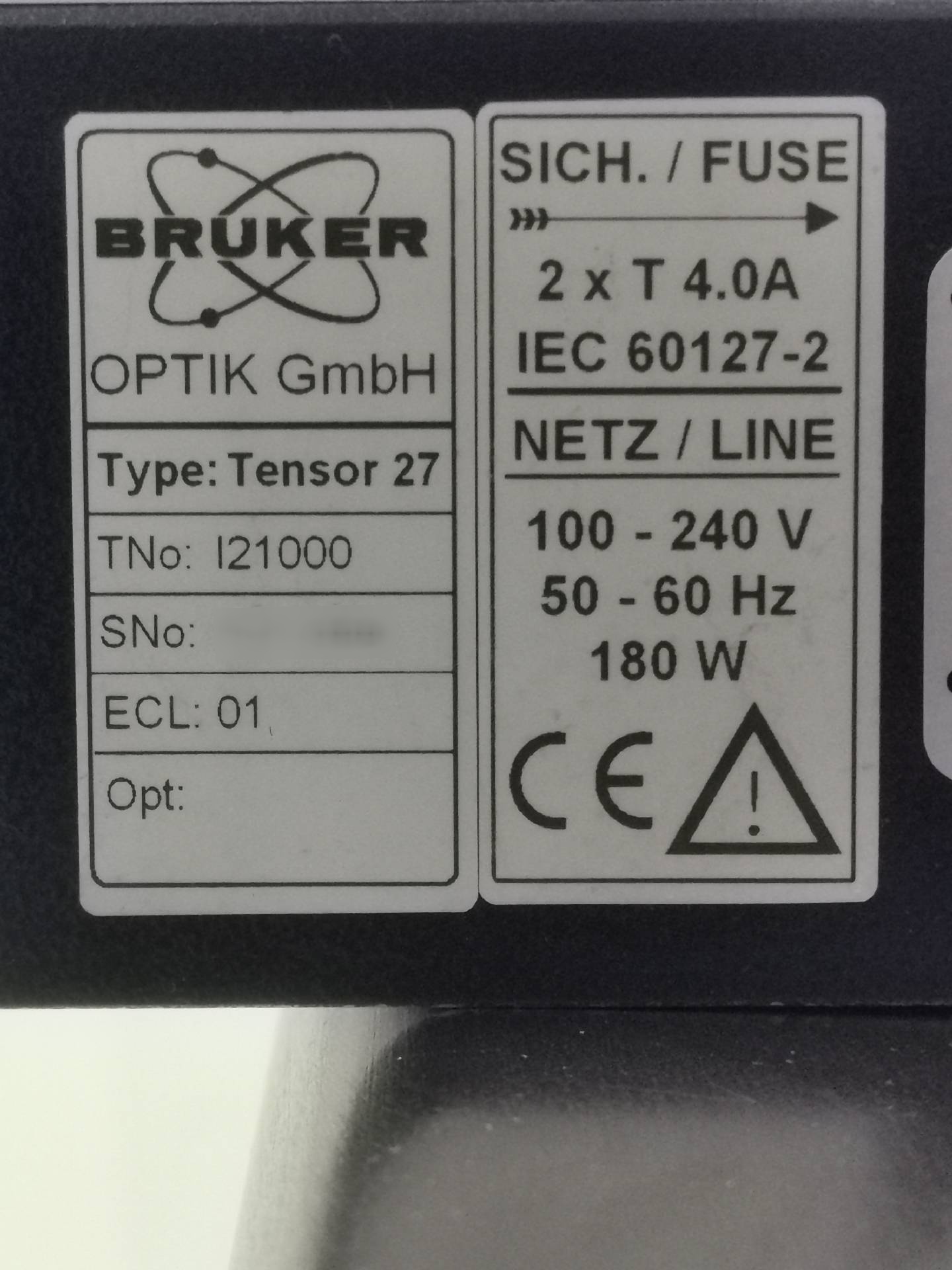 フォト（写真） 使用される BRUKER Tensor 27 販売のために