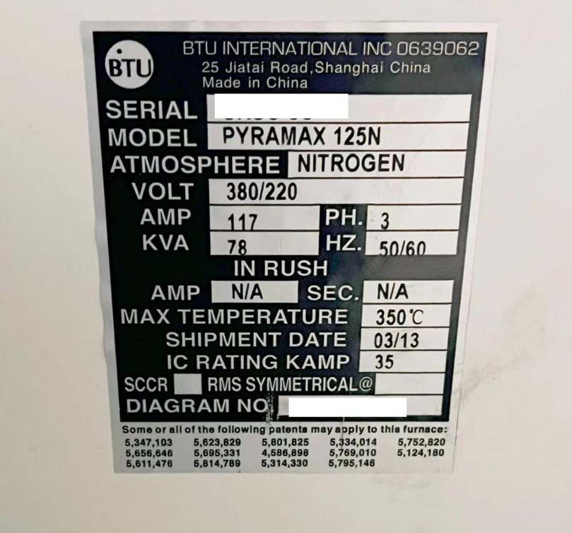 Photo Used BTU Pyramax 125N For Sale