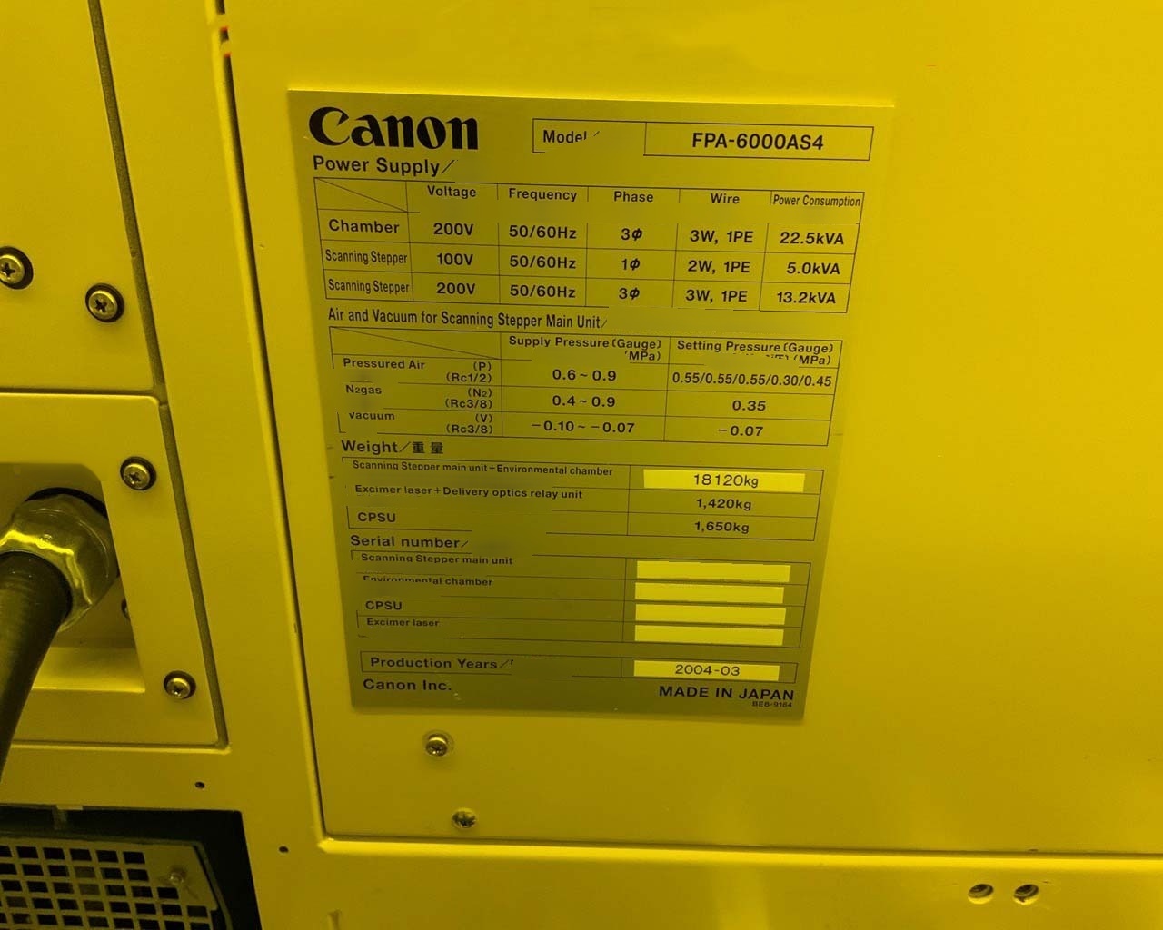 圖為 已使用的 CANON FPA 6000 AS4 待售