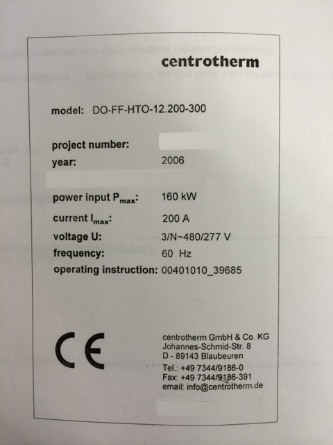 Photo Used CENTROTHERM DO-FF-HTO-12.200-300 For Sale