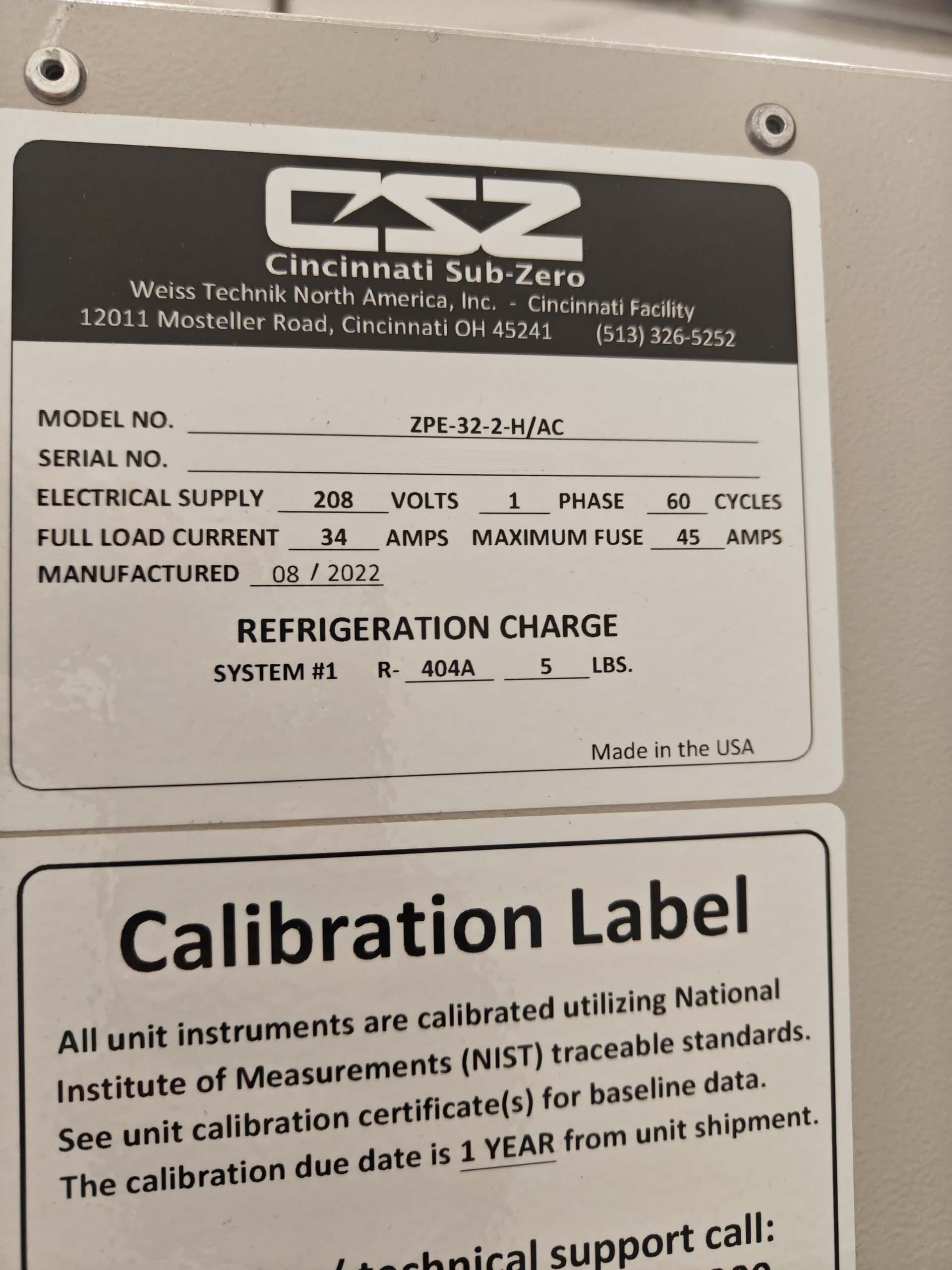 图为 已使用的 CINCINNATI SUB ZERO / CSZ ZPE-32-2-H/AC 待售
