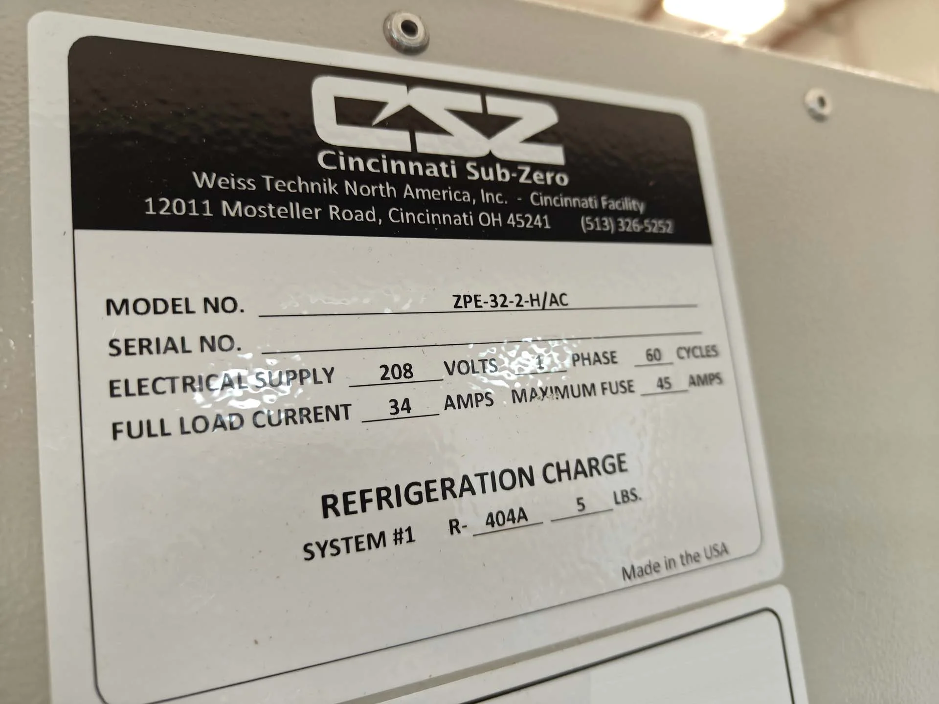 CINCINNATI SUB ZERO / CSZ ZPE-32-2-H/AC Chamber used for sale